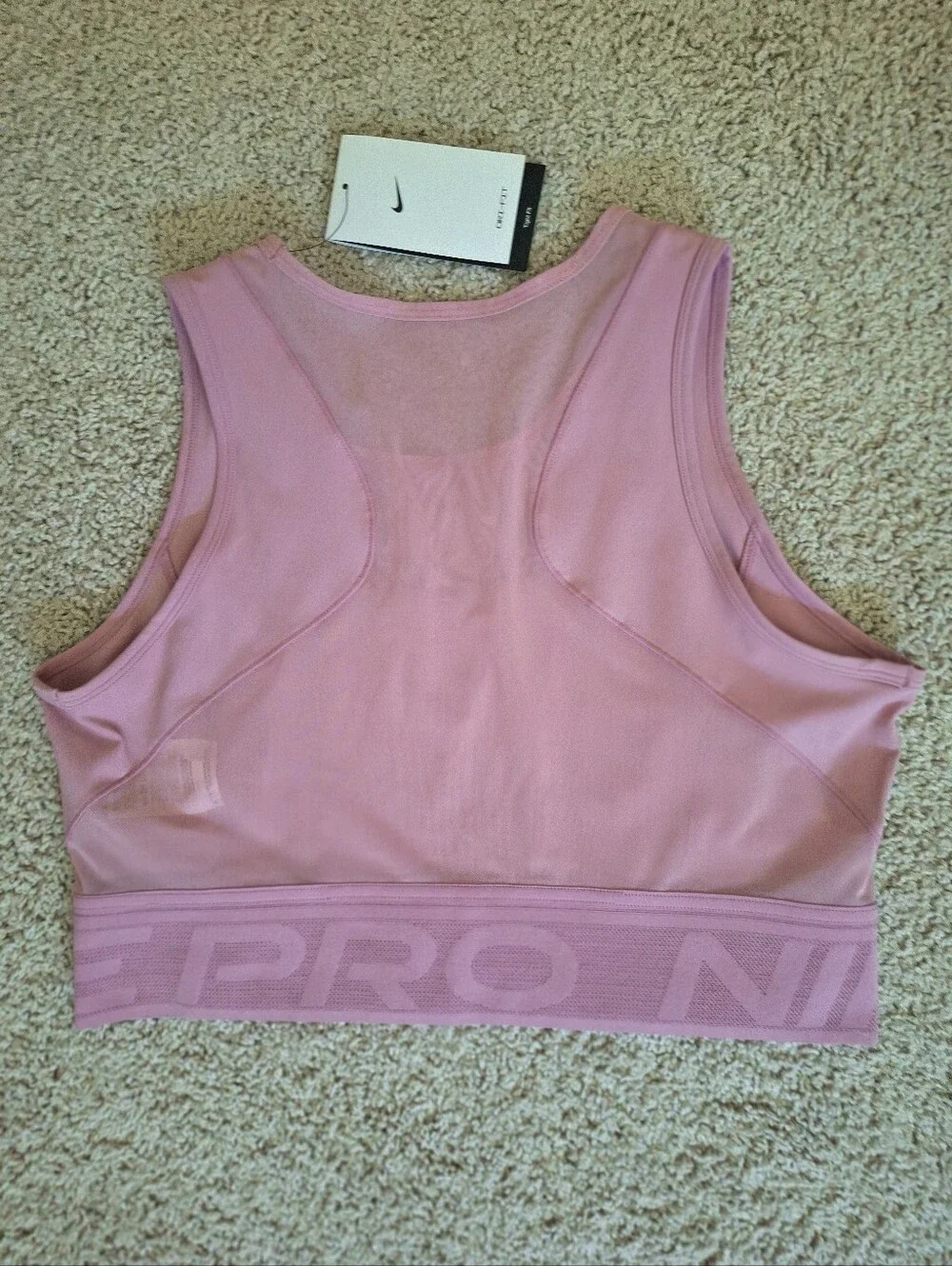 Nike Women's Pro Dri-FIT Cropped Dusty Pink Mesh Panels Cropped Tank Top Large